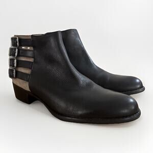 Franco Sarto Ankle Boots - Black And Tan Leather Buckle - Women's 9